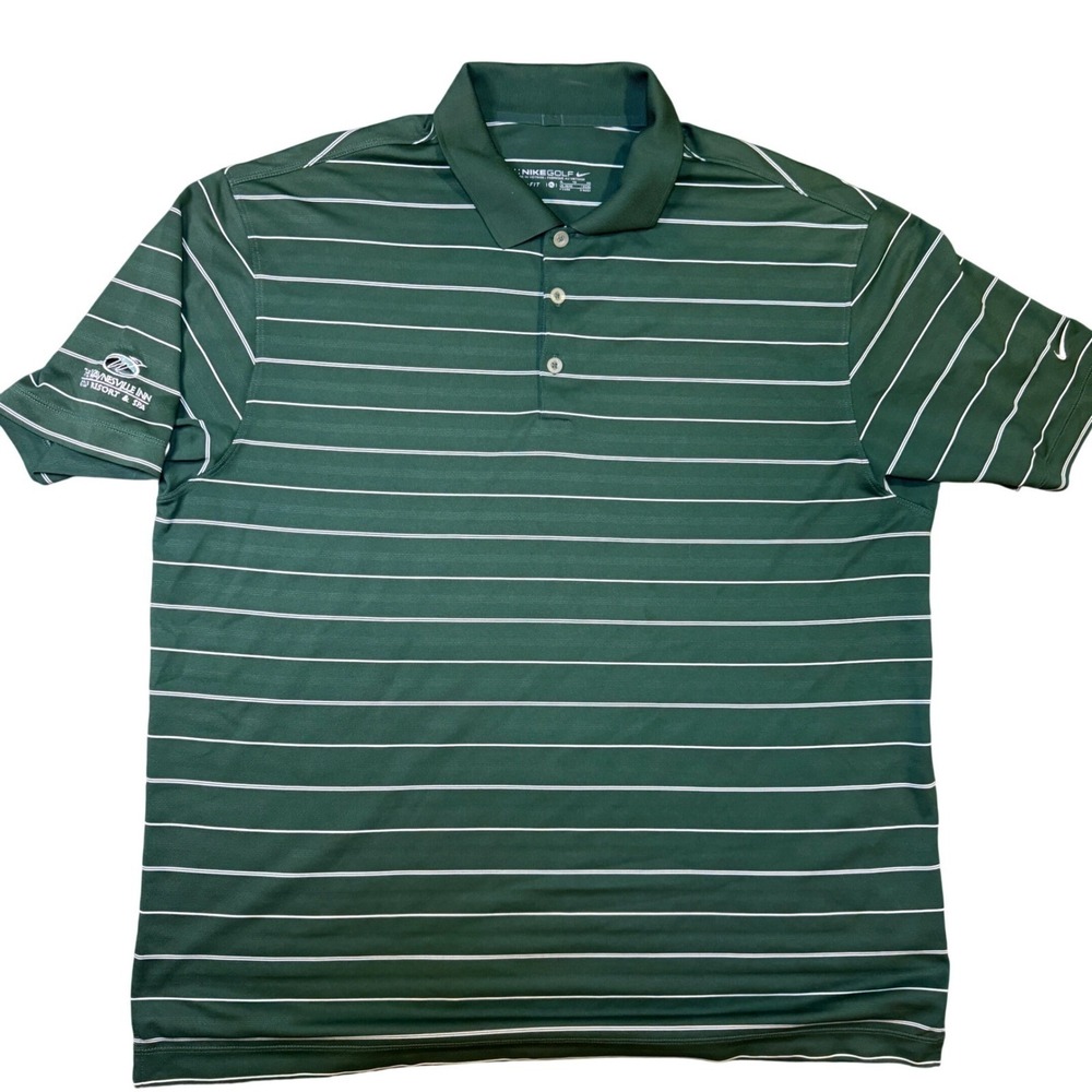 Nike Golf Polo Shirt Mens XL Green Striped Dri-FIT Waynesville Inn Resort Logo